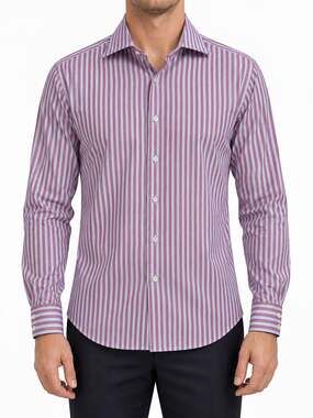 Thomas Pink Men's 16.5" Slim Fit Cotton Pink Blue Stripe Dress Long Sleeve Shirt